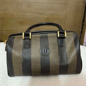 Fendi Black and Brown Striped Satchel Vintage